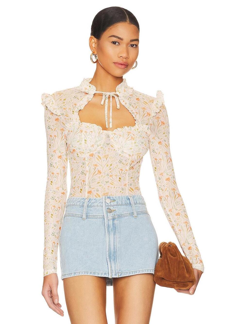 MORE TO COME Xoey Long Sleeve Top in Blush Multi